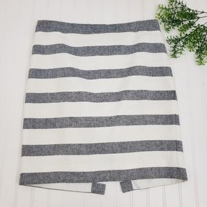 J Crew The Pencil Skirt White Black Stripe Career Wear Linen size 10 Cotton